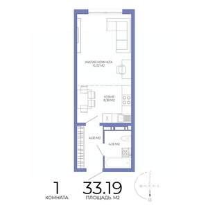 1-к квартира, строящийся дом, 33м2, 12/17 этаж