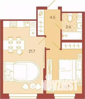 2-к квартира, вторичка, 43м2, 8/17 этаж