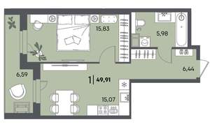 1-к квартира, вторичка, 50м2, 18/18 этаж