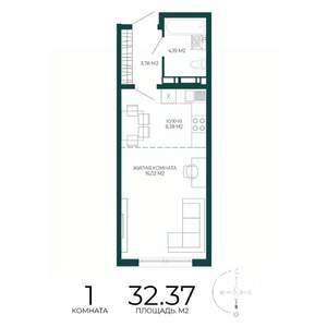 1-к квартира, строящийся дом, 32м2, 12/17 этаж