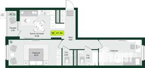 3-к квартира, строящийся дом, 68м2, 3/16 этаж