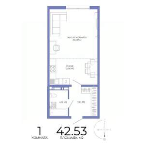 1-к квартира, строящийся дом, 43м2, 10/17 этаж
