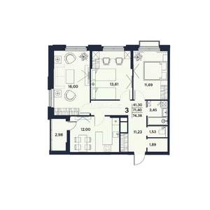 3-к квартира, вторичка, 74м2, 14/17 этаж