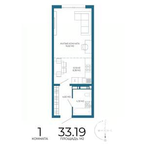 1-к квартира, строящийся дом, 33м2, 11/17 этаж