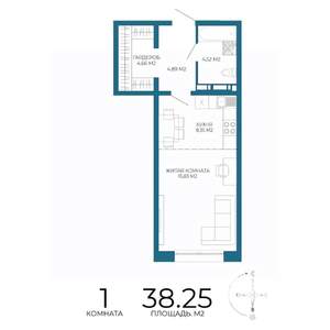 1-к квартира, строящийся дом, 38м2, 2/17 этаж