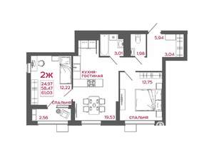2-к квартира, вторичка, 61м2, 18/22 этаж