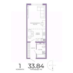 1-к квартира, строящийся дом, 34м2, 9/17 этаж