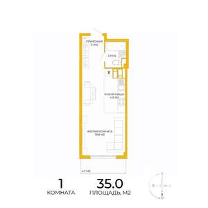 1-к квартира, вторичка, 35м2, 16/17 этаж