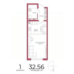 1-к квартира, строящийся дом, 33м2, 4/18 этаж