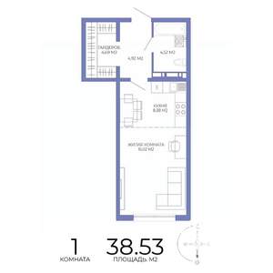 1-к квартира, строящийся дом, 39м2, 14/17 этаж