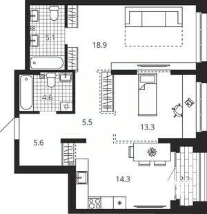2-к квартира, вторичка, 70м2, 14/23 этаж