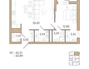 3-к квартира, вторичка, 64м2, 15/9 этаж
