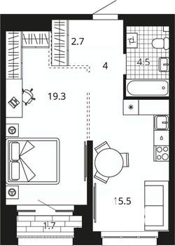 1-к квартира, вторичка, 47м2, 19/24 этаж