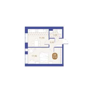 1-к квартира, вторичка, 37м2, 1/4 этаж