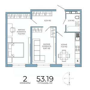 2-к квартира, строящийся дом, 53м2, 11/18 этаж