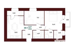2-к квартира, вторичка, 67м2, 8/17 этаж