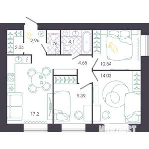 3-к квартира, строящийся дом, 67м2, 1/14 этаж