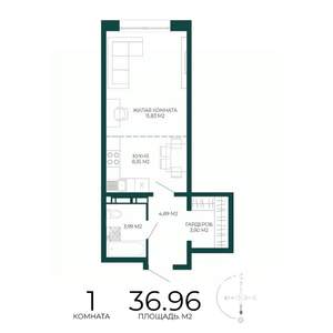 1-к квартира, строящийся дом, 37м2, 2/17 этаж