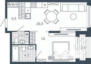 1-к квартира, вторичка, 49м2, 17/24 этаж