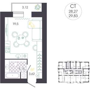 Студия квартира, строящийся дом, 30м2, 14/16 этаж