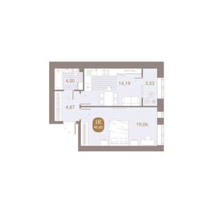 1-к квартира, вторичка, 46м2, 1/4 этаж