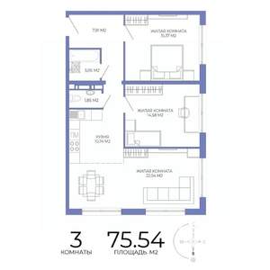 3-к квартира, строящийся дом, 76м2, 4/17 этаж