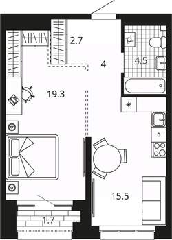 1-к квартира, вторичка, 47м2, 17/24 этаж