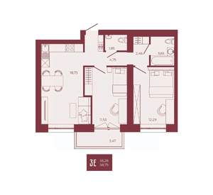 3-к квартира, вторичка, 59м2, 8/17 этаж