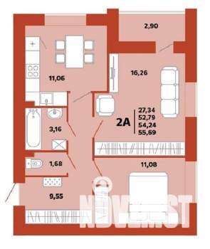 2-к квартира, вторичка, 54м2, 1/10 этаж