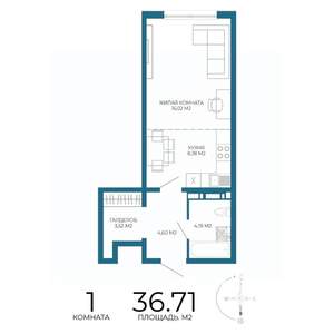1-к квартира, вторичка, 37м2, 15/17 этаж