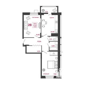 2-к квартира, вторичка, 73м2, 2/15 этаж