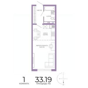 1-к квартира, строящийся дом, 33м2, 8/17 этаж
