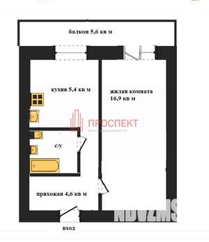 1-к квартира, вторичка, 30м2, 4/5 этаж