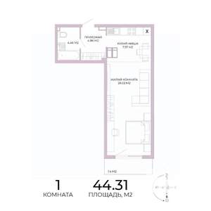 1-к квартира, строящийся дом, 44м2, 4/17 этаж