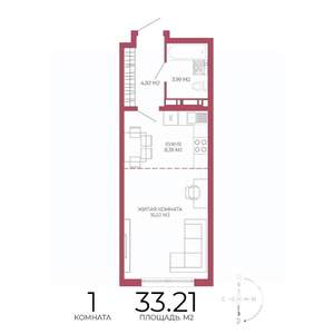 1-к квартира, строящийся дом, 33м2, 8/18 этаж