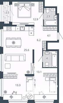 3-к квартира, вторичка, 85м2, 12/24 этаж