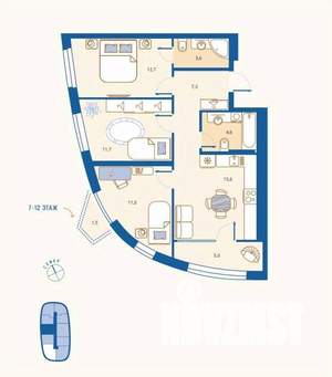 3-к квартира, вторичка, 73м2, 7/16 этаж