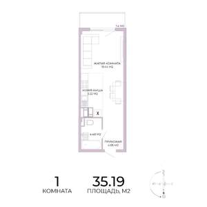 1-к квартира, строящийся дом, 35м2, 7/17 этаж