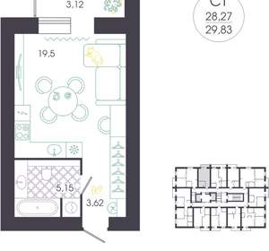 Студия квартира, вторичка, 30м2, 7/16 этаж