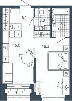 1-к квартира, вторичка, 47м2, 19/24 этаж