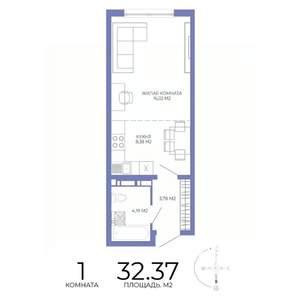 1-к квартира, строящийся дом, 32м2, 14/17 этаж