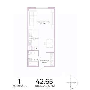 1-к квартира, строящийся дом, 43м2, 2/17 этаж