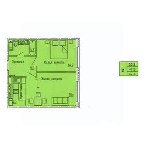 2-к квартира, строящийся дом, 47м2, 6/18 этаж