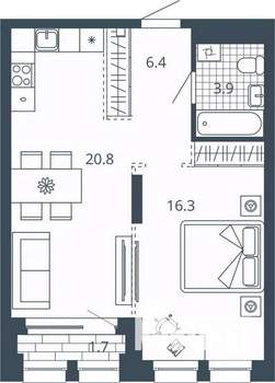 1-к квартира, вторичка, 47м2, 5/24 этаж