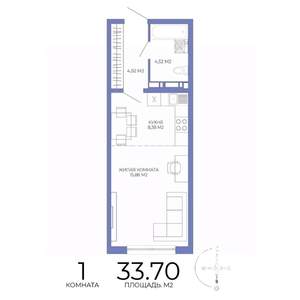 1-к квартира, строящийся дом, 34м2, 5/17 этаж
