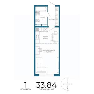 1-к квартира, строящийся дом, 34м2, 10/17 этаж