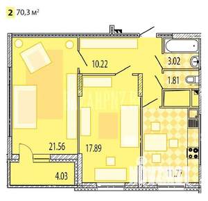 2-к квартира, вторичка, 70м2, 12/16 этаж
