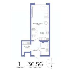 1-к квартира, строящийся дом, 37м2, 3/17 этаж