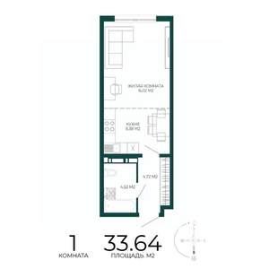 1-к квартира, строящийся дом, 34м2, 11/17 этаж
