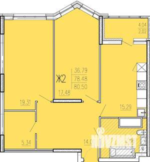 2-к квартира, вторичка, 81м2, 6/18 этаж